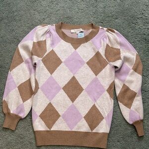 LOFT Argyle Sweater - Lavender and Tan